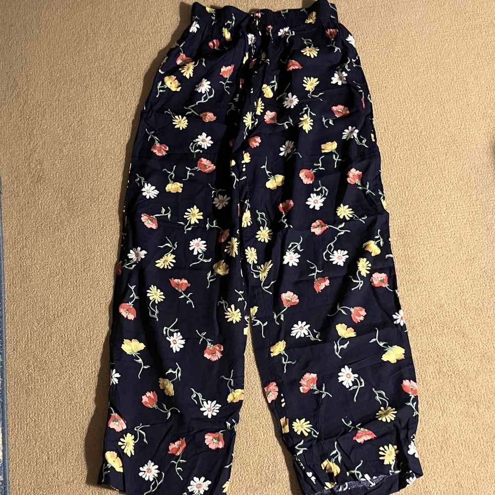 Floral print Wide Leg Pants - Navy